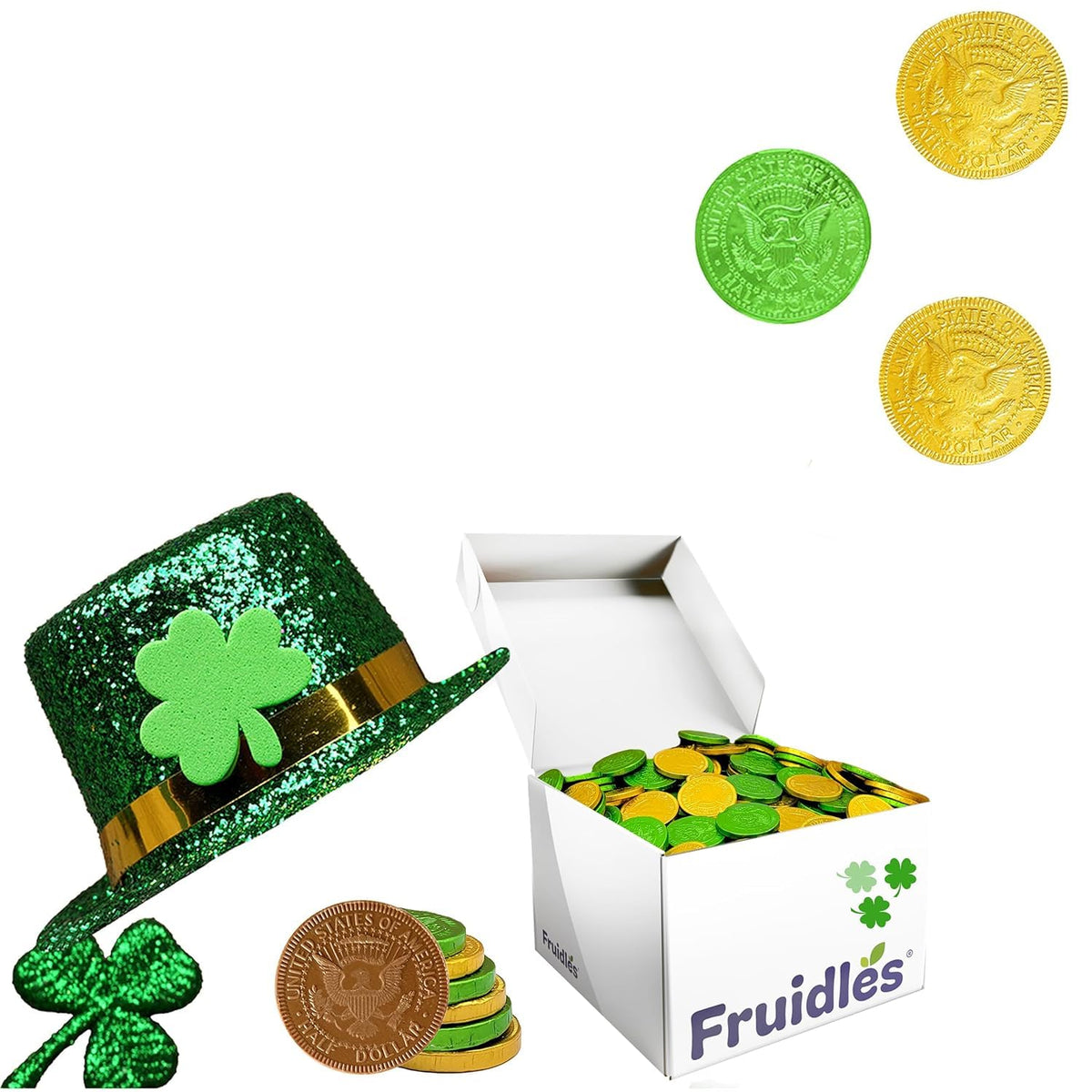 Saint Patrick's Day 15-Pounds Shamrock Leprechaun Chocolate Green and Gold Coins, Premium Belgian Nut-Free Milk Chocolate, Kosher, Approx. 1350 Coins