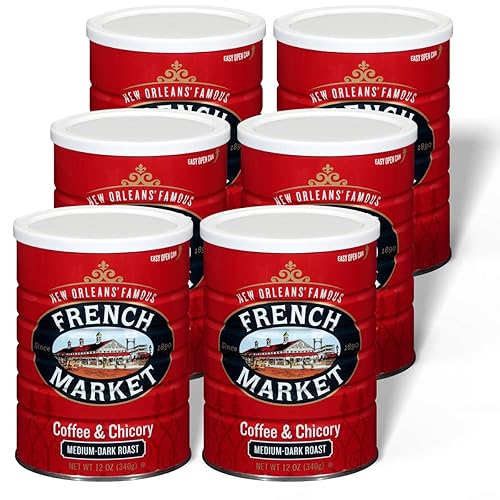 French Market Coffee & Chicory Medium-Dark Roast Ground Coffee, 12oz Can (Pack of 6)