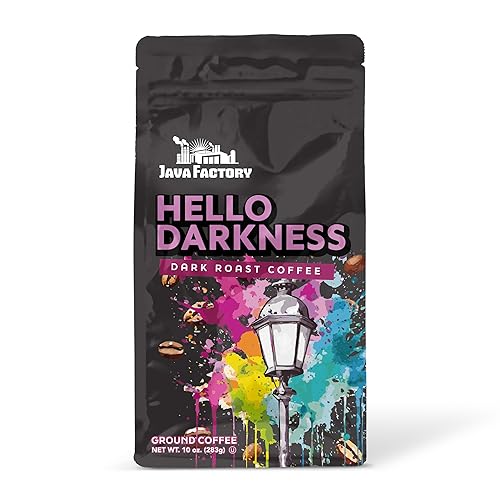 Java Factory Hello Darkness Flavored Ground Coffee Bag - Extra Bold Dark Roast Brew, Made with 100% Arabica Beans, 10 Oz