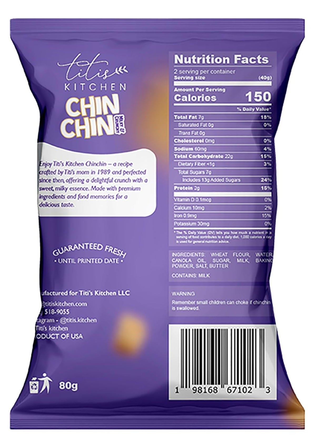 Titi's Kitchen Crunchy ChinChin Snacks, Nigerian Sweet Taste Fried Cookie (20 Pack)