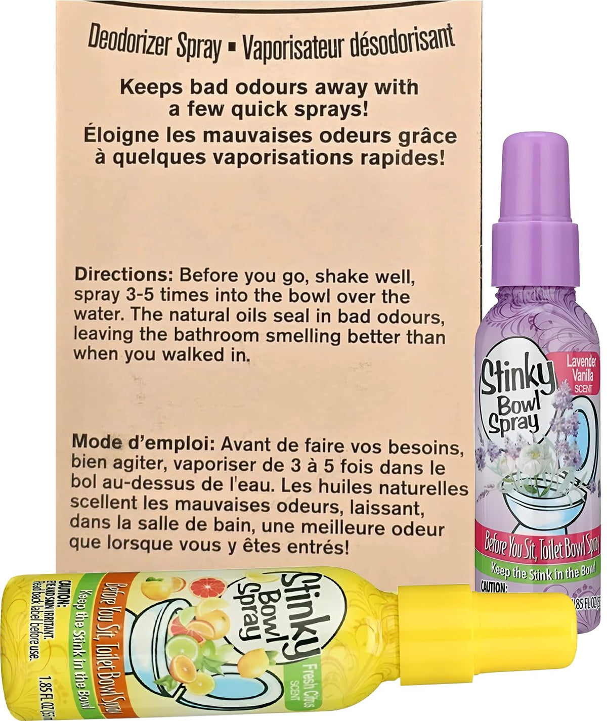 Set of 4 Stinky Bowl Spray 1.85oz - Before You Go Toilet Bathroom Deodorizer - Features Fresh Citrus Scent and Lavender Scent!