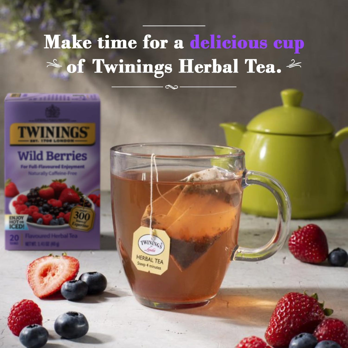 Twinings Wild Berries Tea - Naturally Caffeine-Free Herbal Infusion Bursting with Fresh and Uplifting Berry Flavours, Individually Wrapped Tea Bags