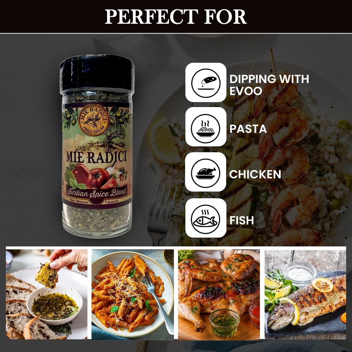 Mie Radici Sicilian Spice - Fresh Dried Herbs, Traditional Flavors - Dipping with EVOO, Grill, Saute, Roast or Simmer | Jar with Shaker top - Pack