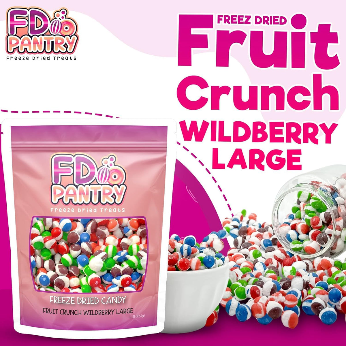 Fruit Crunch Freeze Dried Candy Variety Pack - Wildberry & Tropical Flavors - 16 oz Each - Crunchy Fruity Snack Treats in Large Pouches - Assorted
