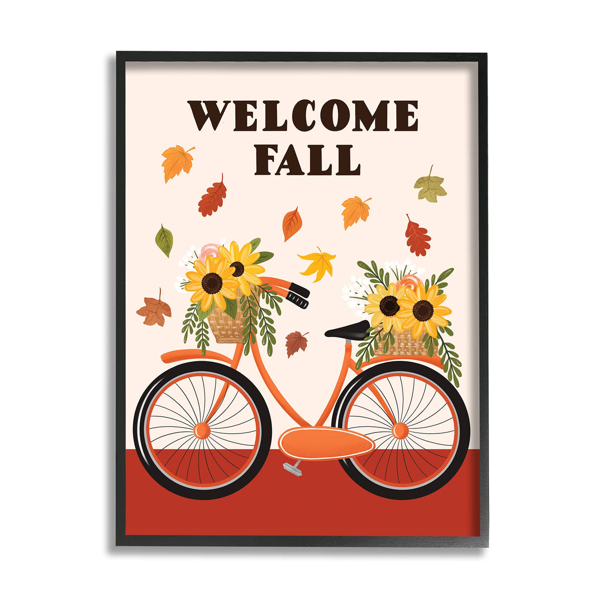 Stupell Industries Welcome Fall Saying Orange Harvest Bicycle Sunflower Basket