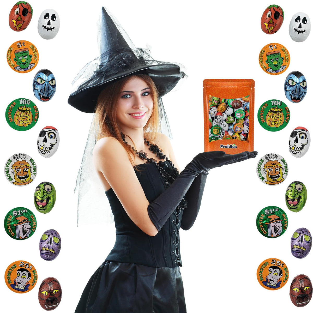 Fruidles Halloween Tricky Treat Master Bag, Trick-Or-Treat Party Bag Fillers, Individually Wrapped in Multi-color Design Foils, Kosher Certified (25