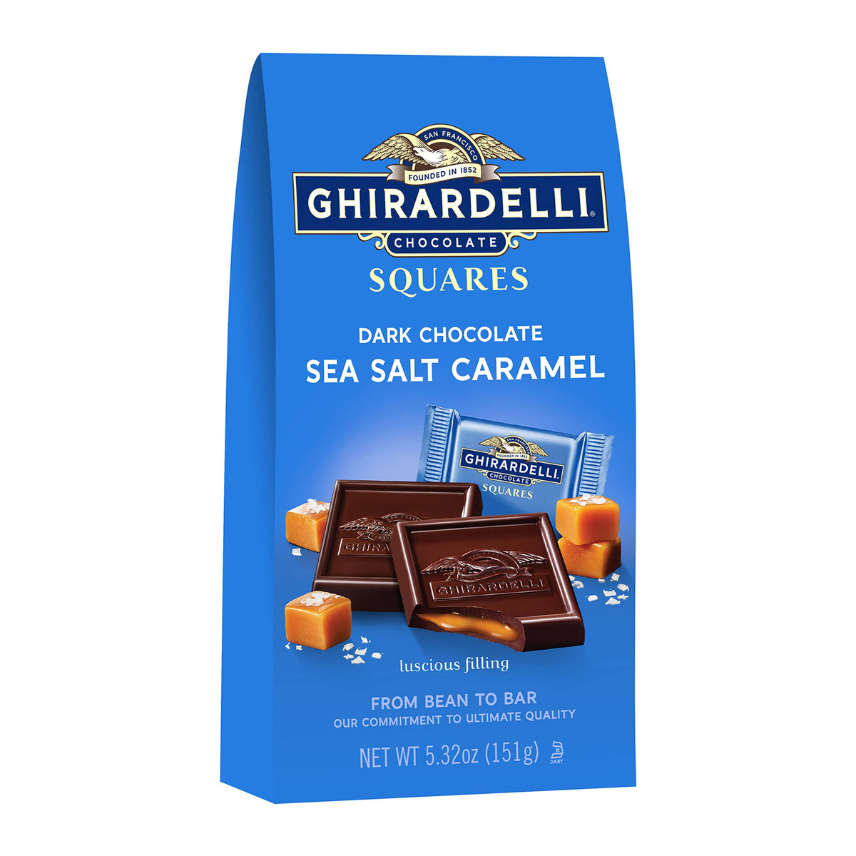 GHIRARDELLI Dark Chocolate Sea Salt Caramel Squares - 5.32 oz Bags - Pack of 6