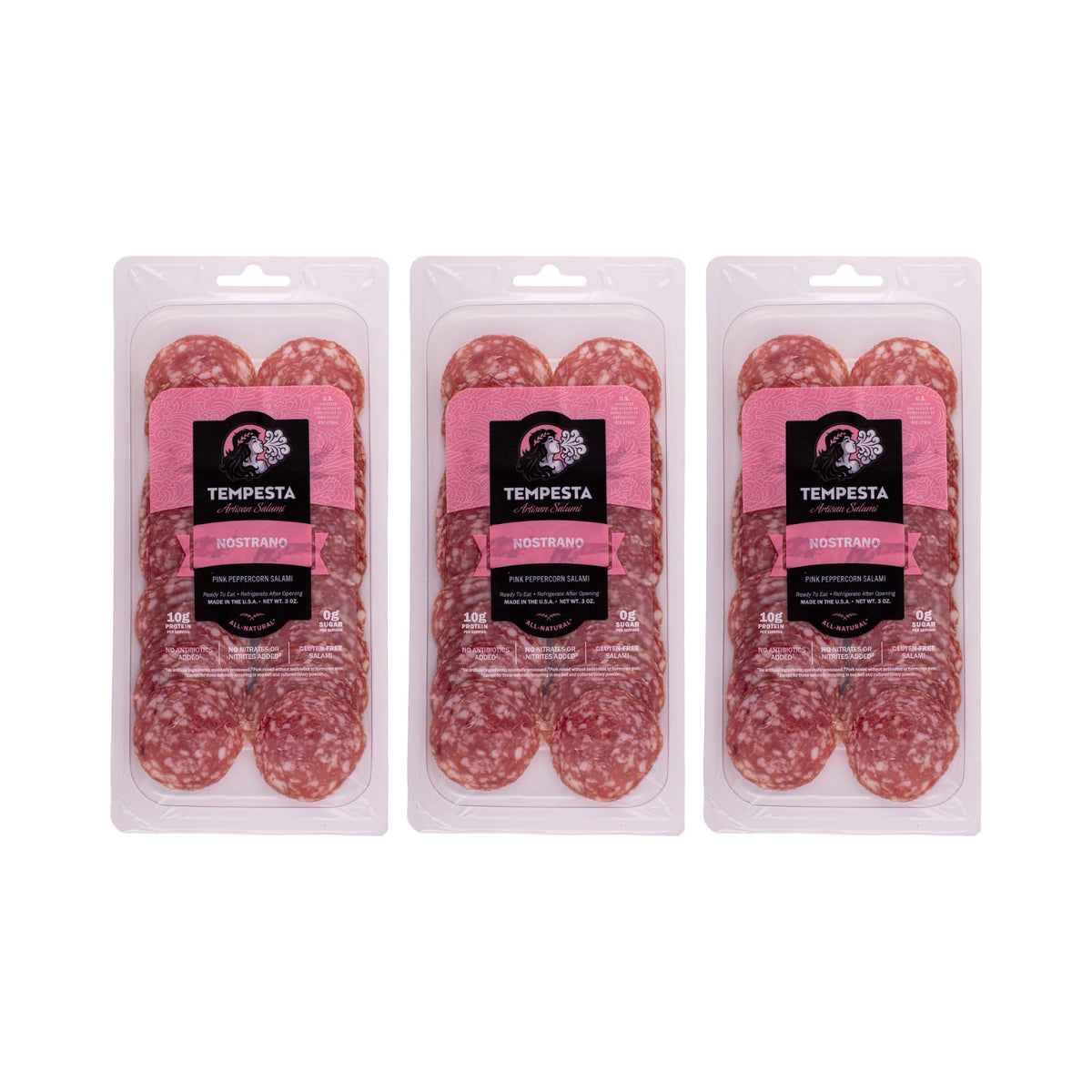 Tempesta NOSTRANO Pink Peppercorn Salami, 3 OZ (Pack of 3)