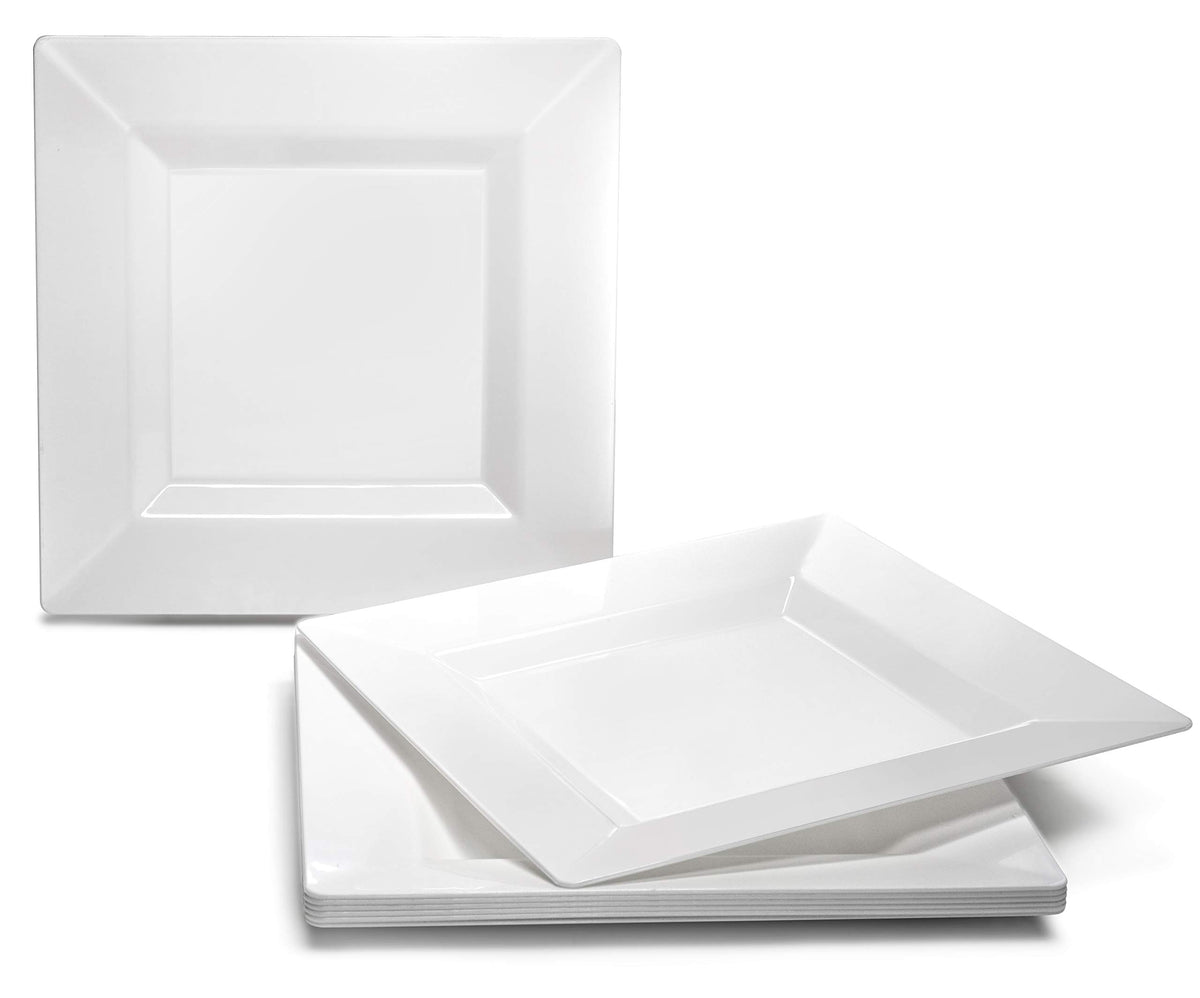 " OCCASIONS " 50 Plates Pack (25 Guests)-Heavyweight Wedding Party Square Disposable Plastic Plate Set -(25 x 9.5'' + 25 x 6.5'' (Square White)