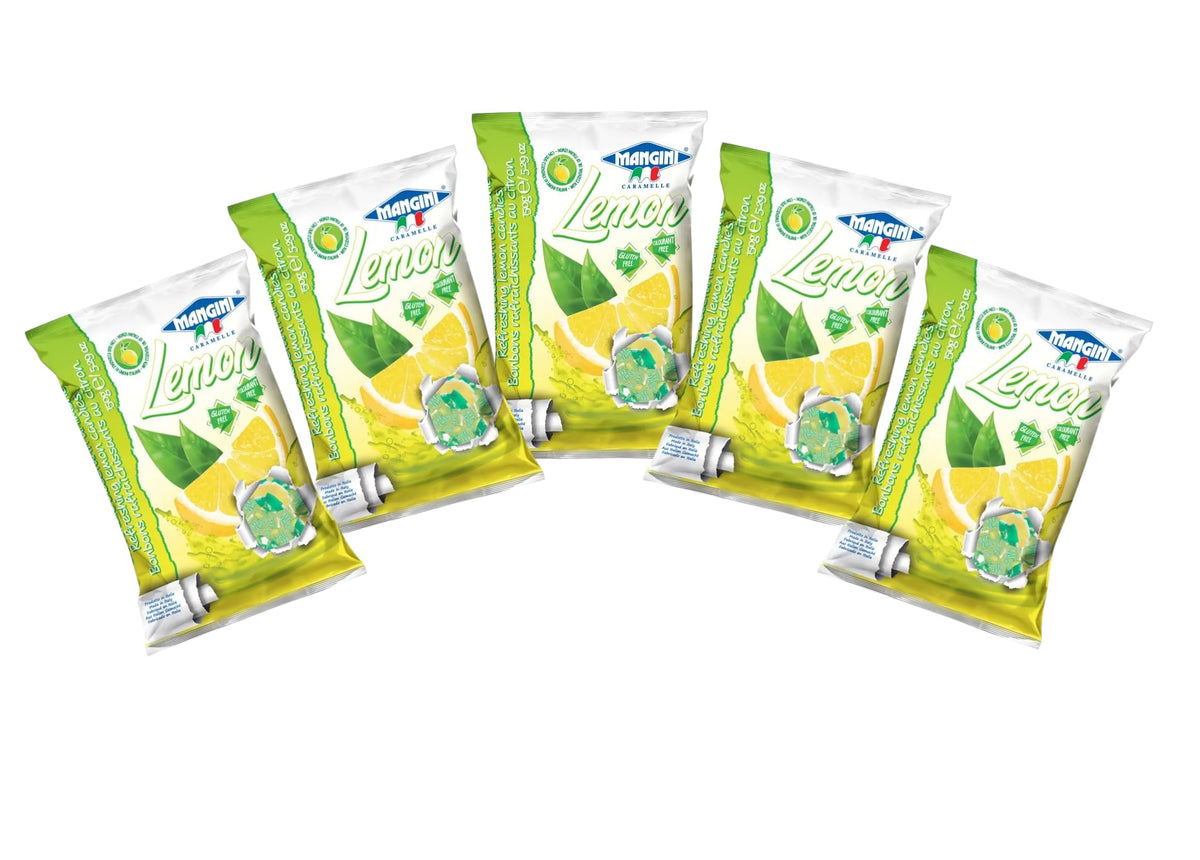 Mangini Lemon Italian Mini Candy, 150g Bag (Pack of 5) - Lemon-Flavored Hard Candy