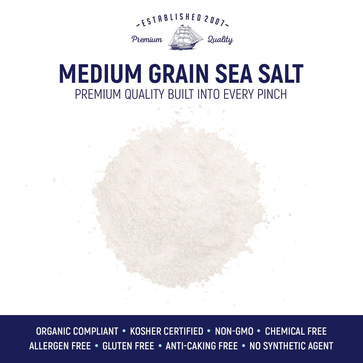 Natural Sea Salt Medium Grain, Gluten-Free Bulk Sea Salt for Commercial Use, No Artificial Additives, 20 Pounds