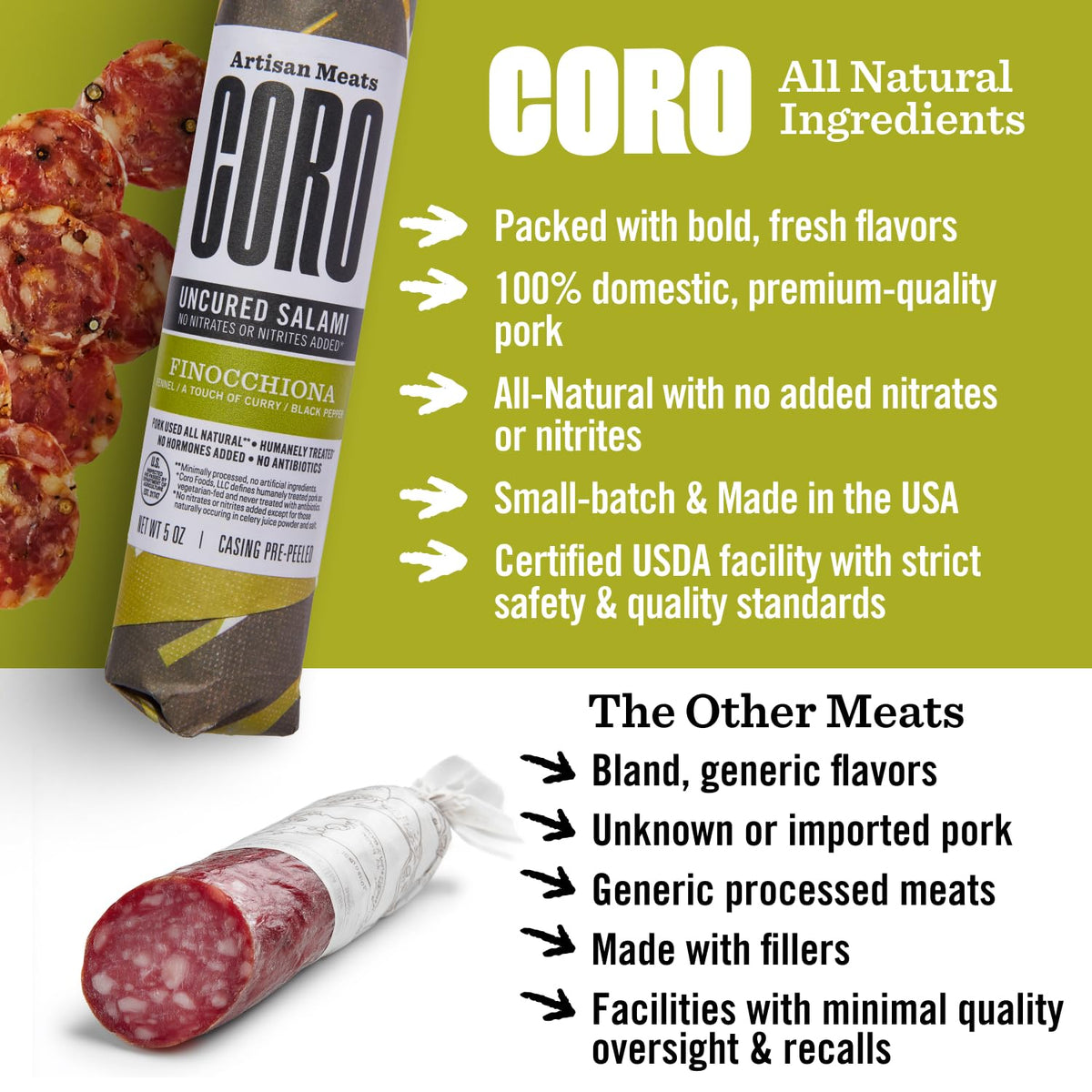 Coro Uncured Finocchiona Salami Stick - 5oz | Fennel & Black Pepper