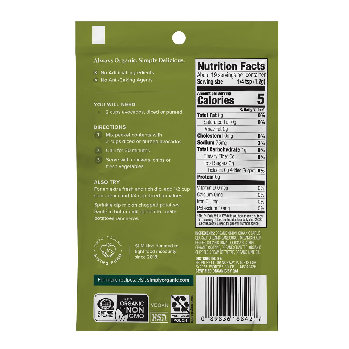 Simply Organic Dip Mix Guacamole - 0.8 oz - 2 pc