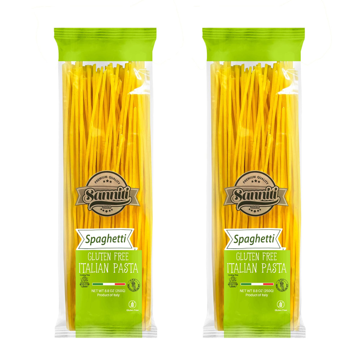Sanniti Italian Gluten Free Spaghetti Pasta | European-Kosher | Vegan | GMO-Free | Made with Corn and Rice | Imported from Italy, 8.8 oz each [Pack