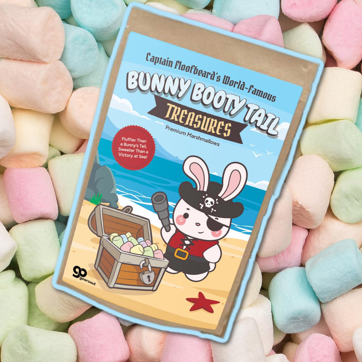 Bunny Booty Tail Treasures Marshmallows Pirate Gift - Pastel Mallows Easter Basket Filler Idea for Teens - Funny Poop Gag Gifts for Rabbit Lovers