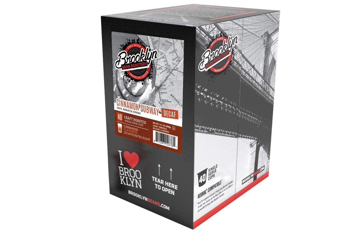Brooklyn Beans Decaf Coffee Pods, Cinnamon Subway - Compatible with Keurig K Cup Brewers Including 2.0 Machines, 40 Count, Spicy and Sweet