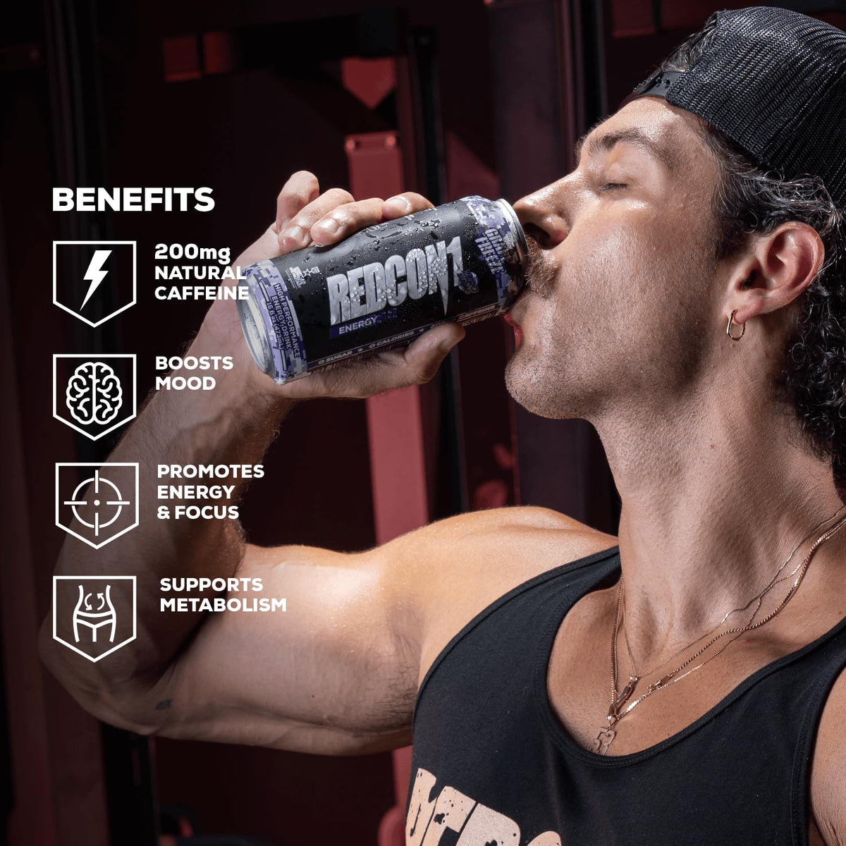 REDCON1 Energy High Performance Drink, Grape Freeze - Zero Sugar Energy Drink with Alpha GPC Nootropic - 200mg Natural Caffeine from Green Coffee