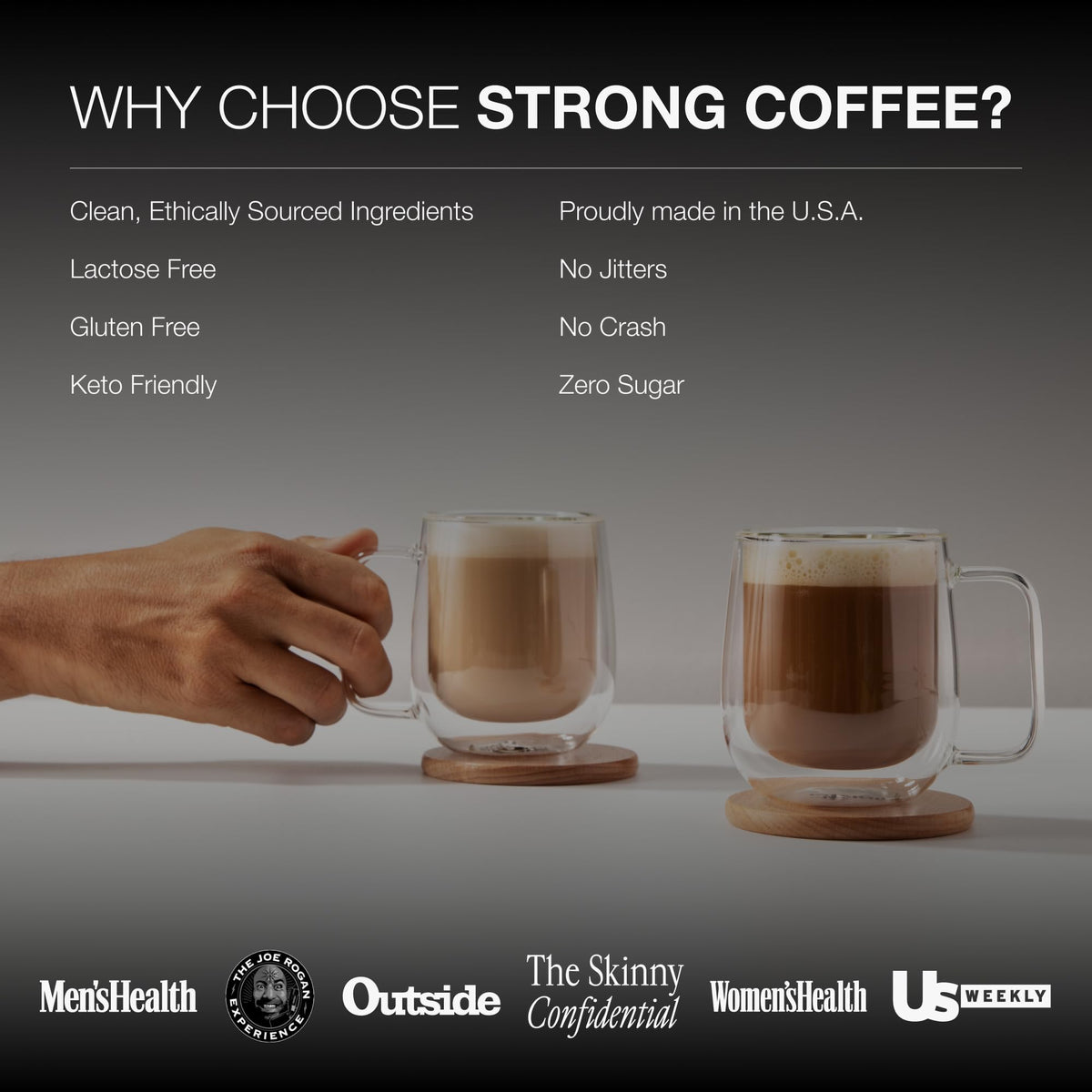 STRONG Coffee Co. Hazelnut Instant Latte | Organic Coffee with Collagen Protein | Lion’s Mane & L-Theanine | Adaptogens & Nootropics | 15 Servings