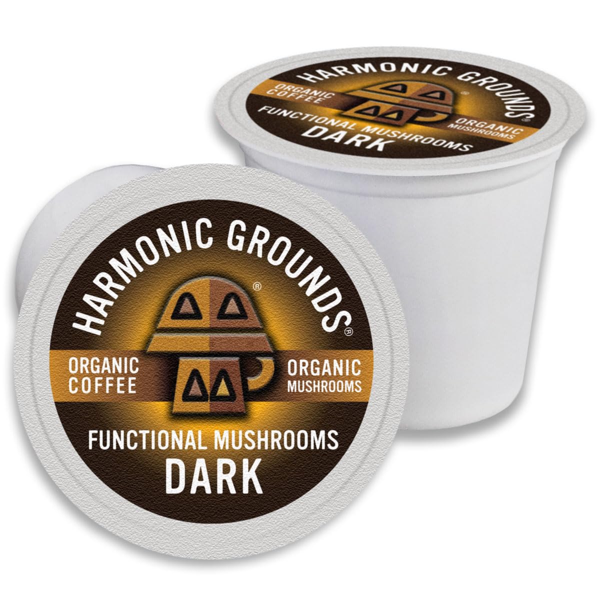 Harmonic Grounds Organic Mushroom Coffee Pods - Dark Roast Coffee with Lion's Mane, Reishi, Chaga, Cordyceps & Turkey Tail - Compatible with Keurig