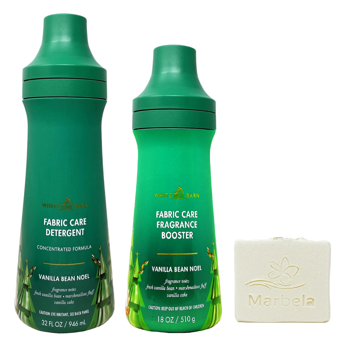 Bath & Body Works Vanilla Bean Noel Fabric Care Detergent and Fragrance Booster Duo Set with a Natural Oats Bar Soap