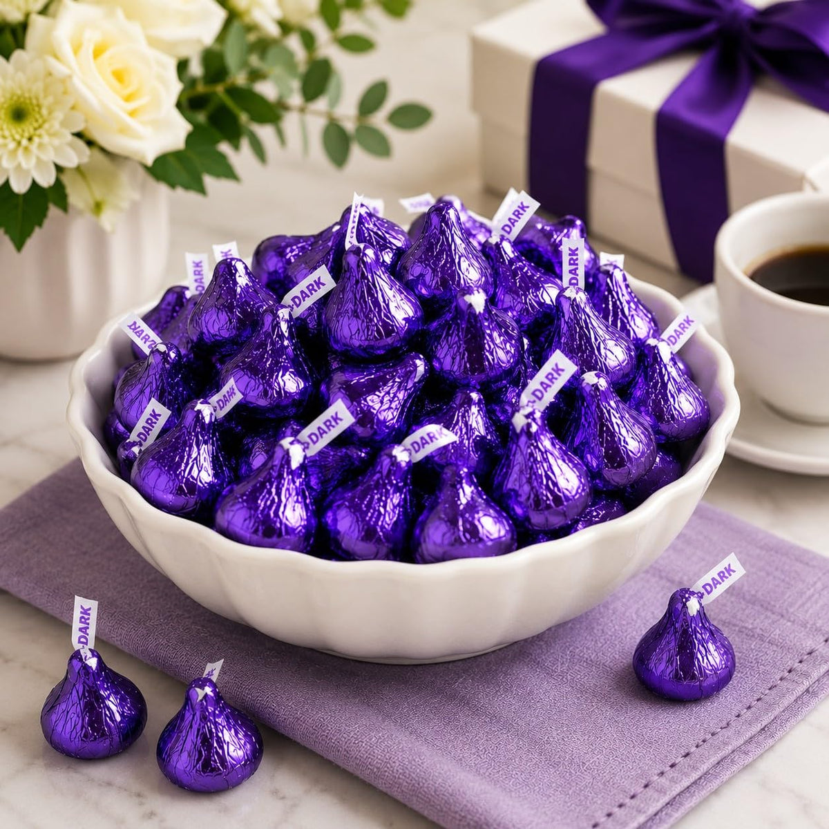 Dark Chocolate Drops, Purple Foil-Wrapped, 2 lb Bulk Bag