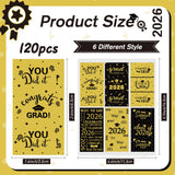 Graduation Party Decorations, 2026 Graduation Candy Stickers, 120 PCS Black Gold Congrats Grad Mini Candy Wrapper Class of 2026 Bar Label Stickers