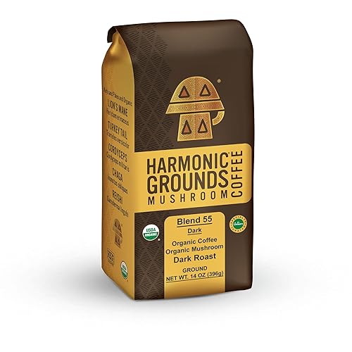 Harmonic Grounds Dark Roast Mushroom Coffee | Organic Ground Coffee with Functional Mushrooms | Lion’s Mane, Reishi, Chaga, Cordyceps, Turkey Tail |