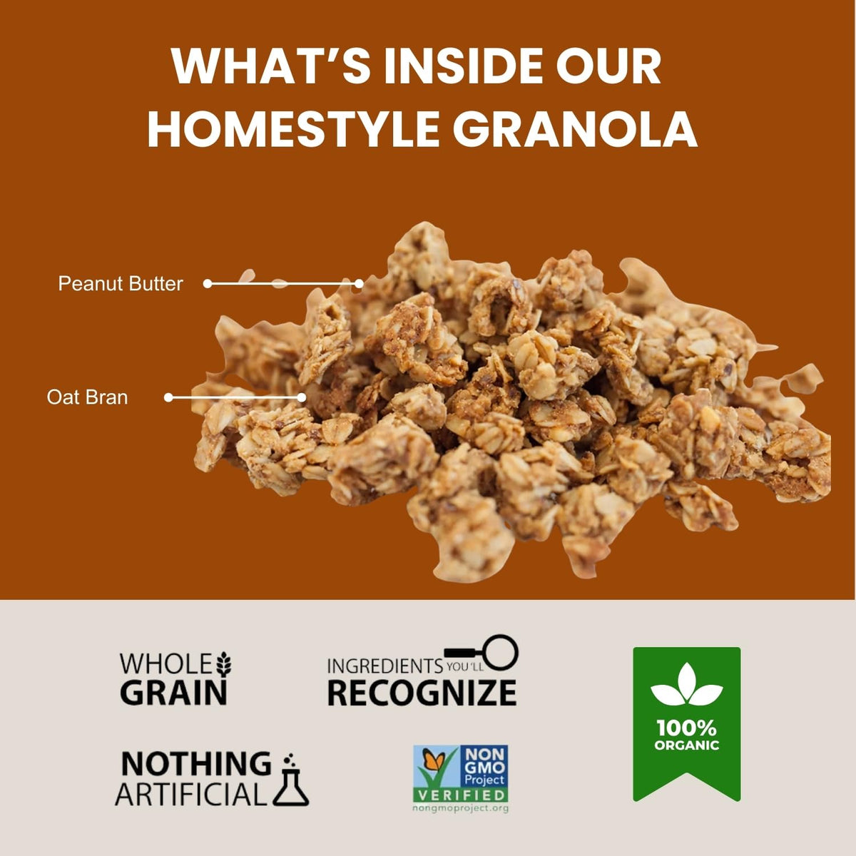 Erin Baker’s Homestyle Peanut Butter Granola with Ancient Grains - Made from Natural Ingredients, Crunchy Texture, Versatile Snack or Cereal - Vegan