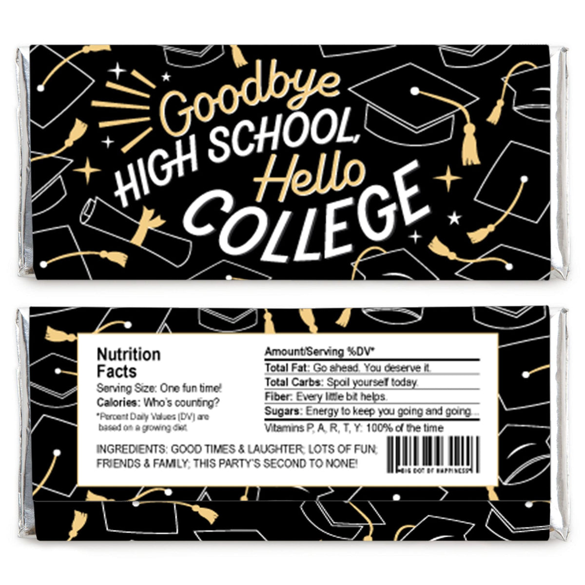 Big Dot of Happiness Goodbye High School, Hello College - Candy Bar Wrapper Graduation Party Favors - Set of 24