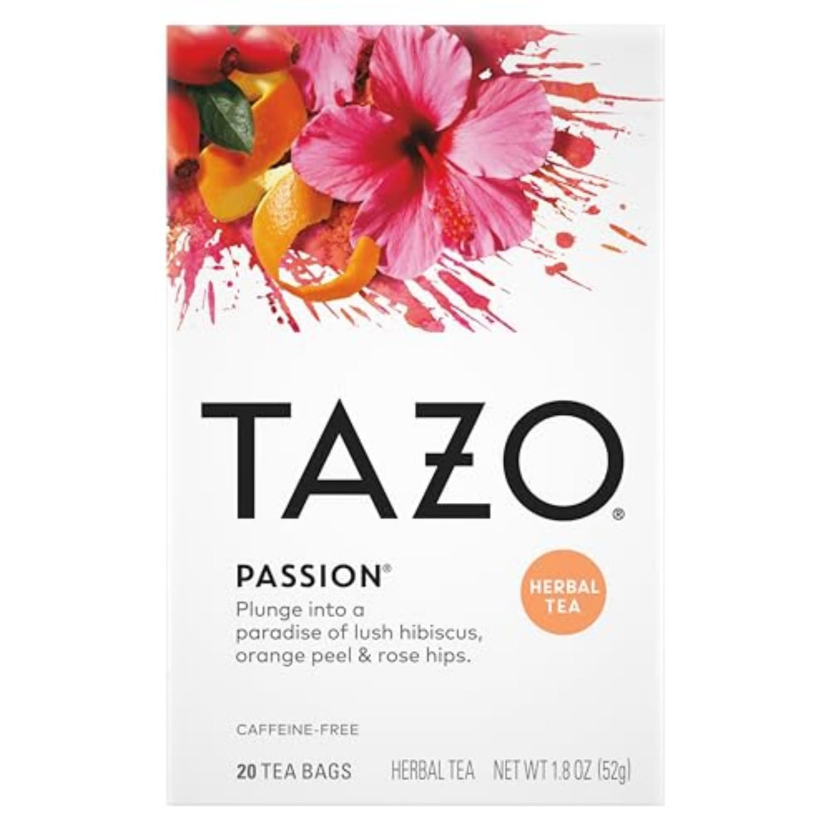 TAZO Passion Herbal Tea Bags, Iced or Hot, Caffeine-Free, 120 Total Tea Bags (20ct - Pack of 6)