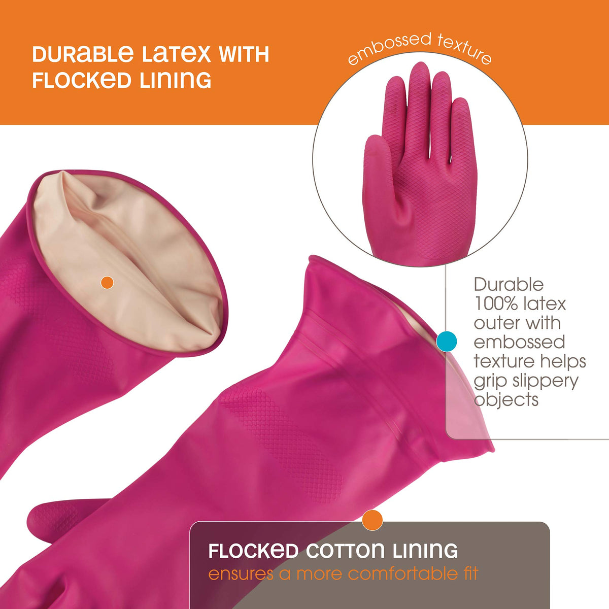Casabella 46060 Premium Waterblock Gloves, Large, 1-Pair, Pink