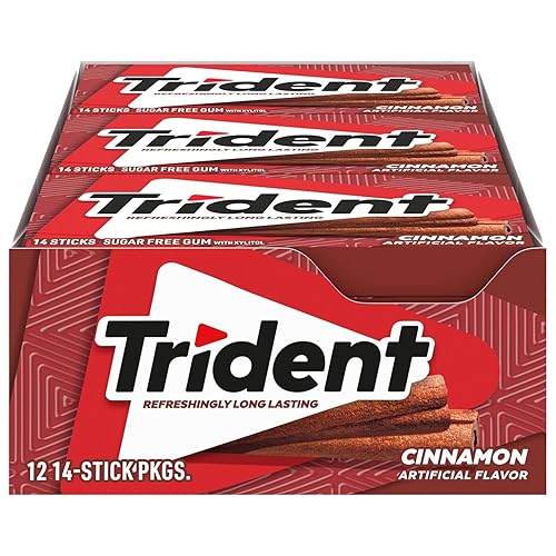 Trident Cinnamon Sugar Free Gum, 12 Packs of 14 Pieces (168 Total Pieces)