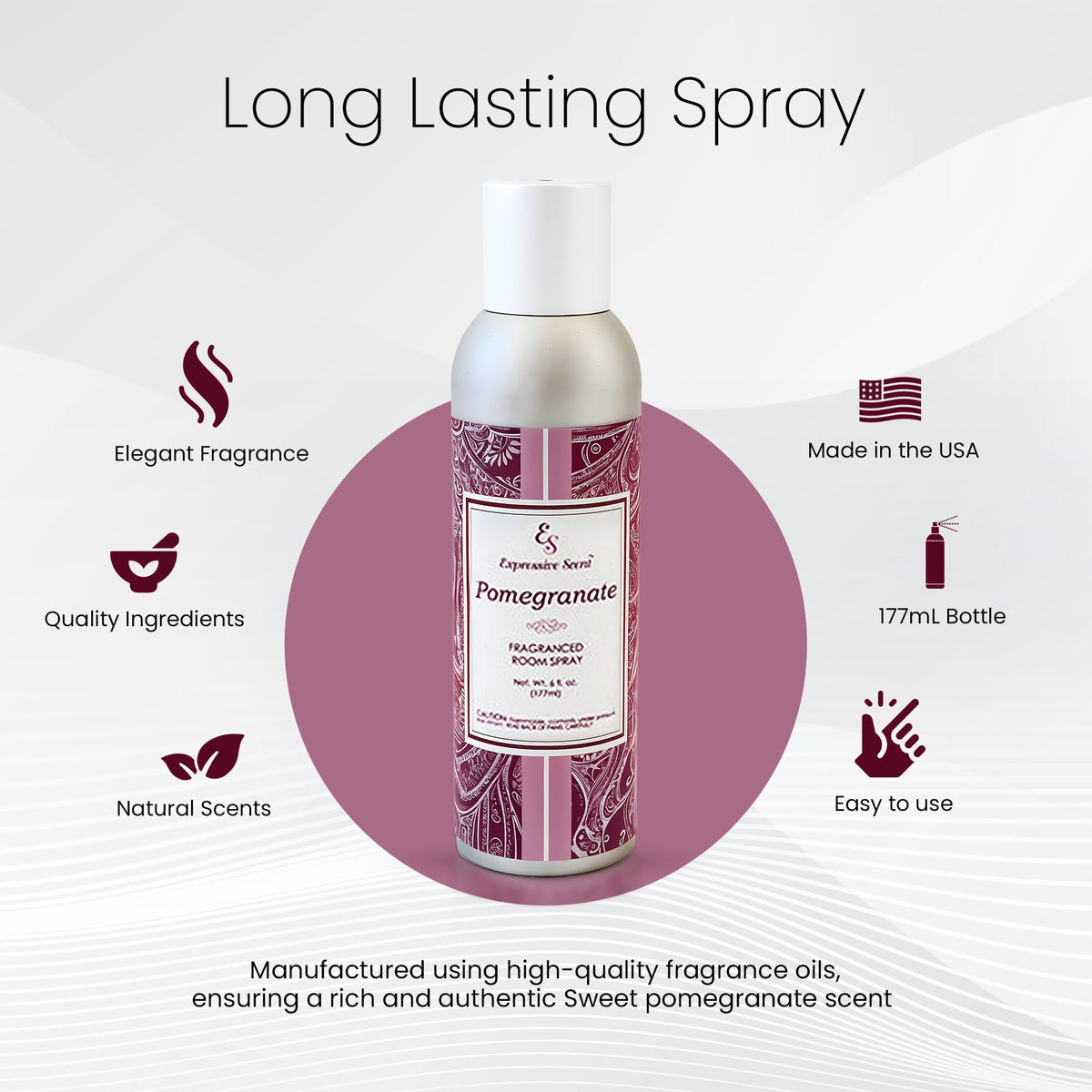 Expressive Home Scent Room Spray - Long Lasting Pomegranate Air Freshener Spray for Bathroom, home & Office - home fragrance spray 6 FLoz