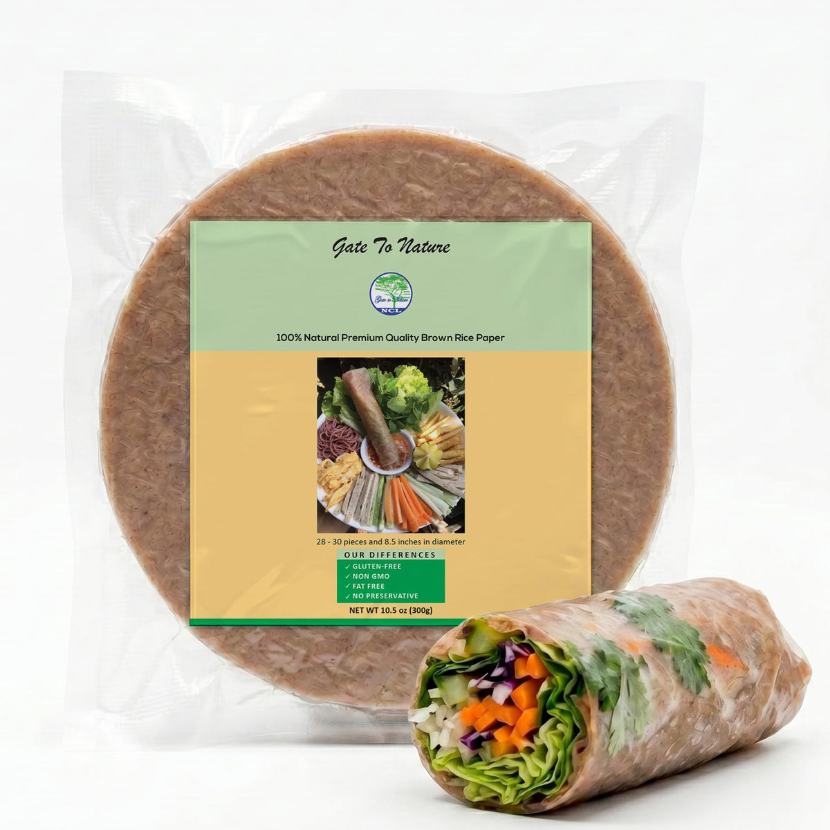 Gate to Nature Brown Rice Paper (Large 8.5 in) Vegan Roll Low Carb Rice Paper For Spring Roll Wrappers Gluten Free Dumpling & Won Ton Wrappers,