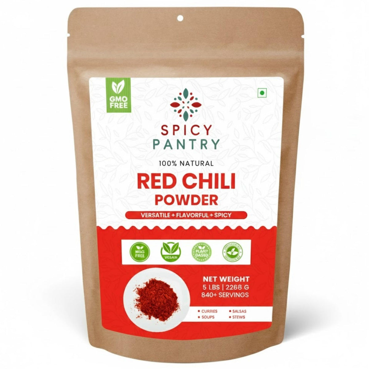 SPICY PANTRY Red Chili Powder 4 oz - Non-GMO, Gluten Friendly Spice for Curries, Soups, Stews, Table Seasoning, Marinades & Rubs - Bold Flavor