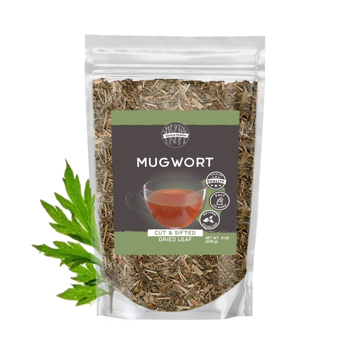 Birch & Meadow 8 oz Mugwort Leaf Cut and Sifted, Herbal Tea, Easy to Make