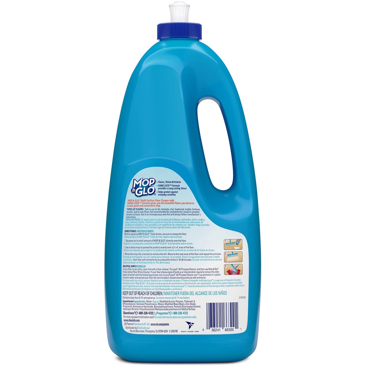 Mop & Glo Multi-Surface Floor Cleaner, Lemon Scent, 64 Oz Bottle, Case Of 6