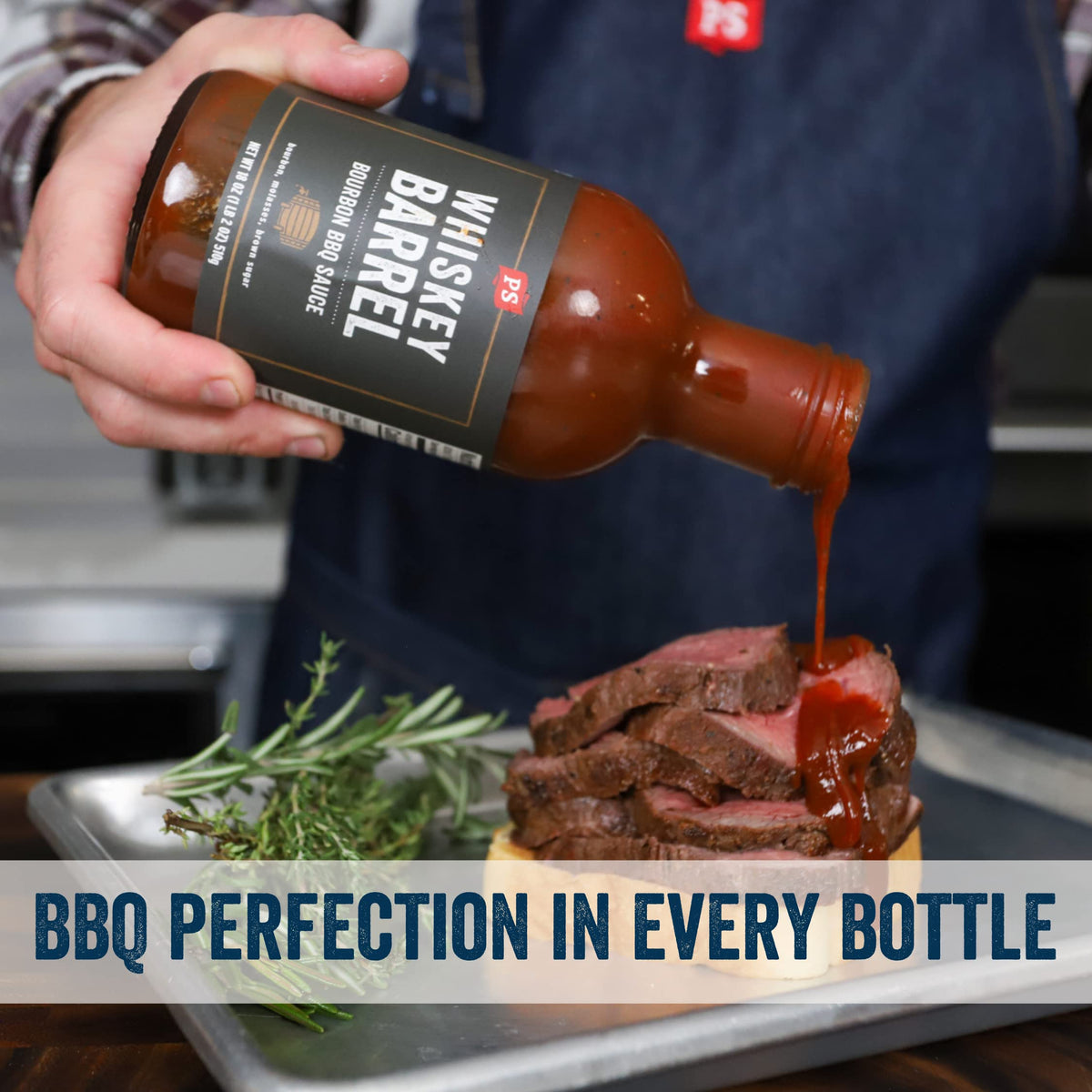 PS Seasoning Whiskey Barrel Bourbon BBQ Sauce - All-Purpose Marinade, Glaze, Baste, and Dip - Sweet and Smoky Sauce, Great for Baby Back Ribs