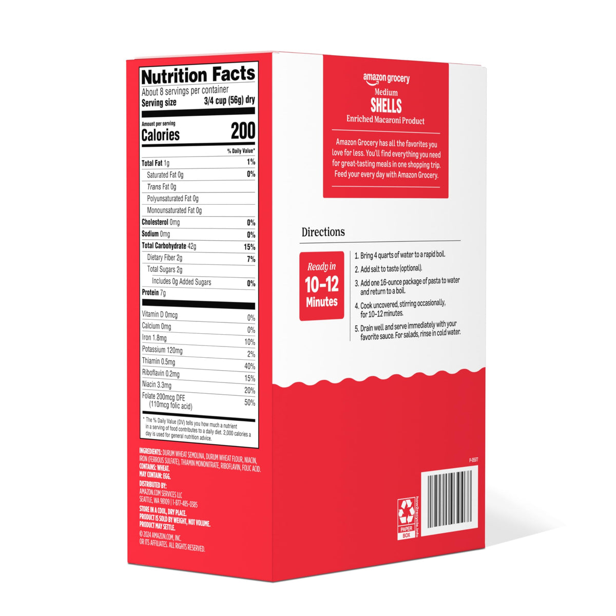 Amazon Grocery, Medium Shells Pasta, 16 Oz