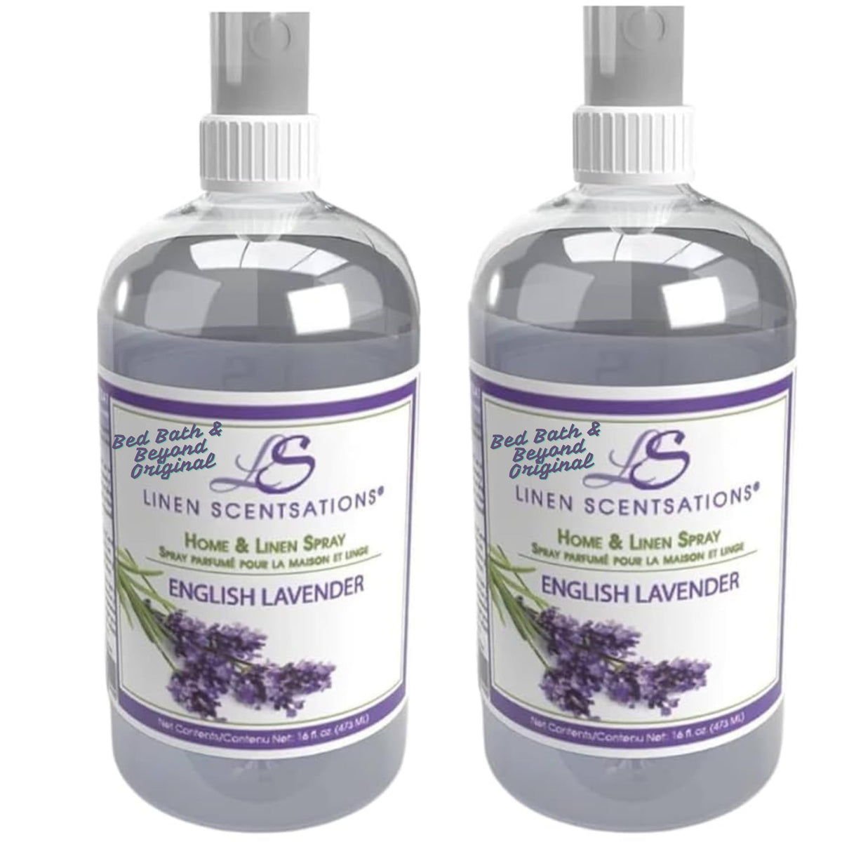 Linen Scentsations Fabric and Linen Spray 2 Pack, English Lavender, 16oz x2 (32oz Total) - Odor Eliminator & Freshener for Bedding, Clothes, Room