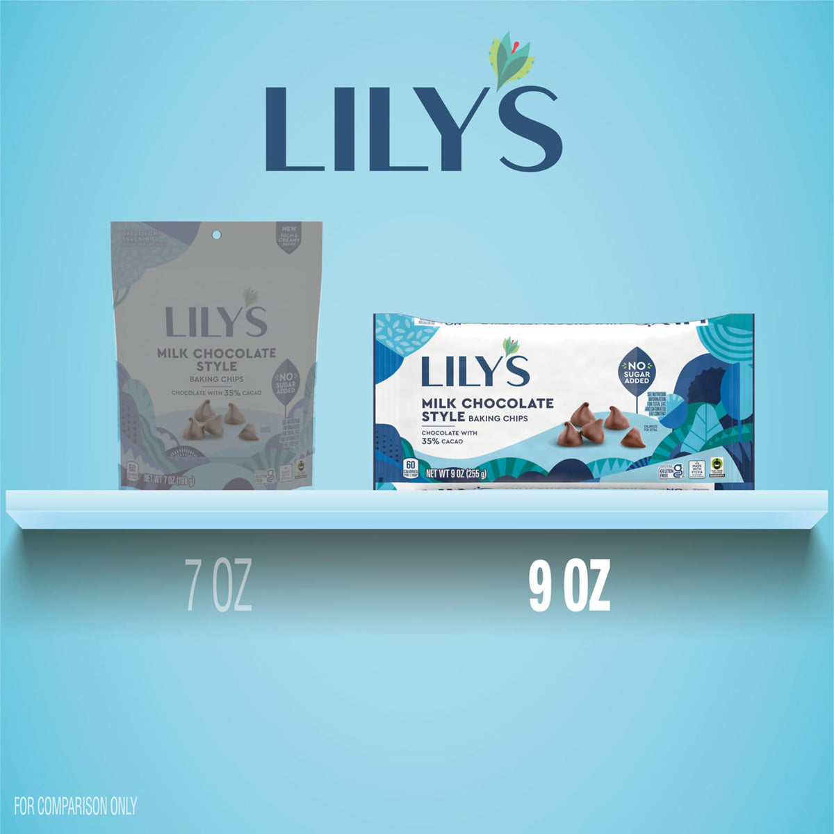 LILY'S Milk Chocolate Style No Sugar Added, Baking Chips Bag, 9 oz