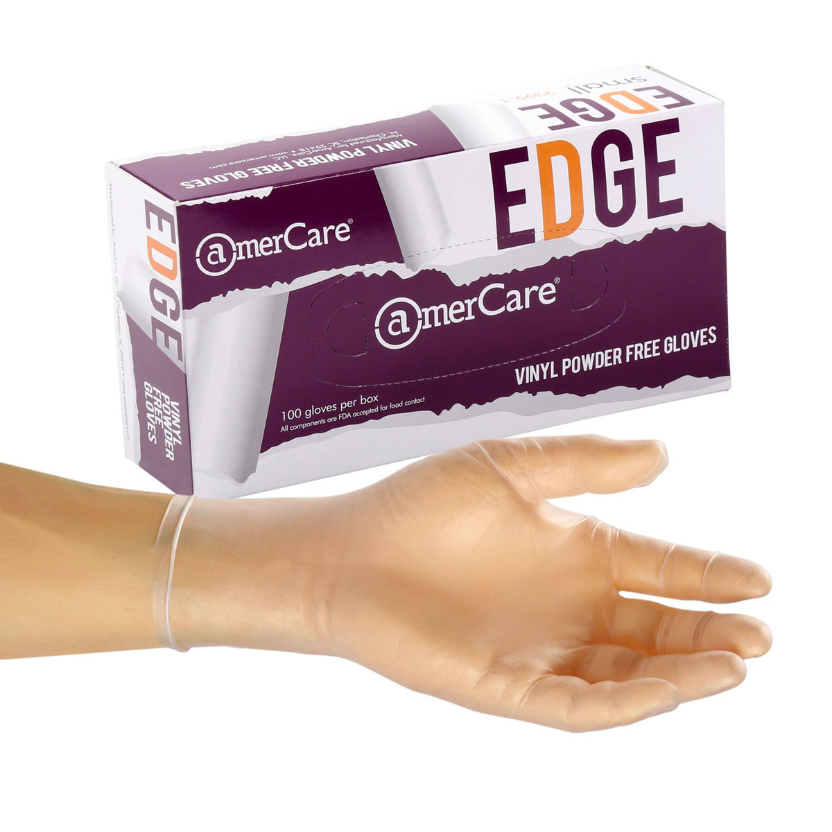 AmerCare Verge Powder Free Gloves, Vinyl, Medium, Case of 1000