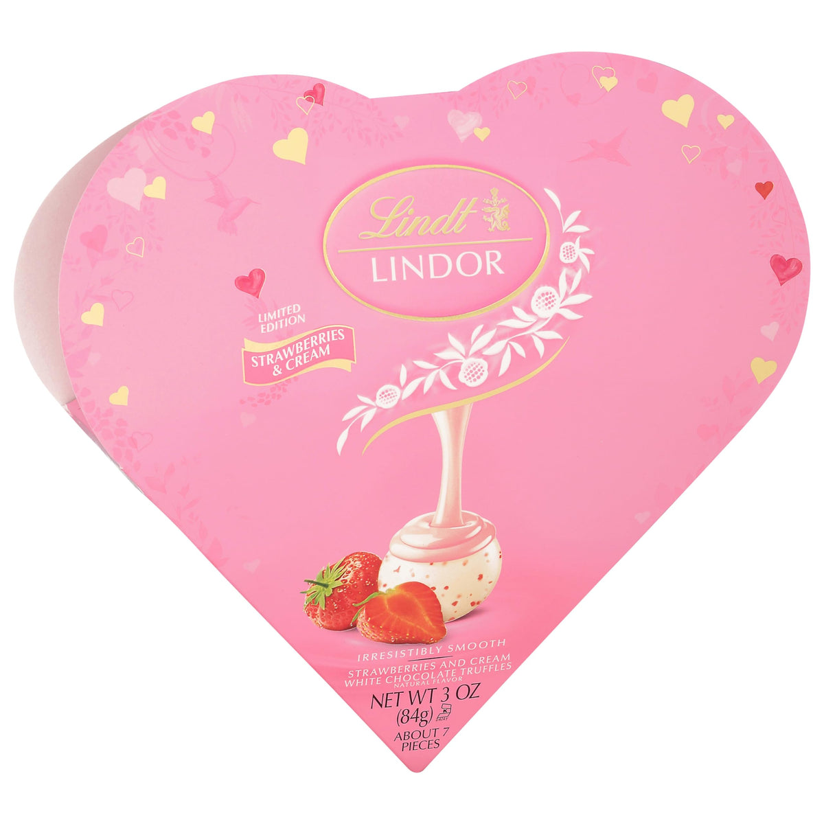 Lindt LINDOR Strawberries and Cream White Chocolate Candy Truffles Friend Heart, Valentine's Day White Chocolate with Strawberries and Cream White