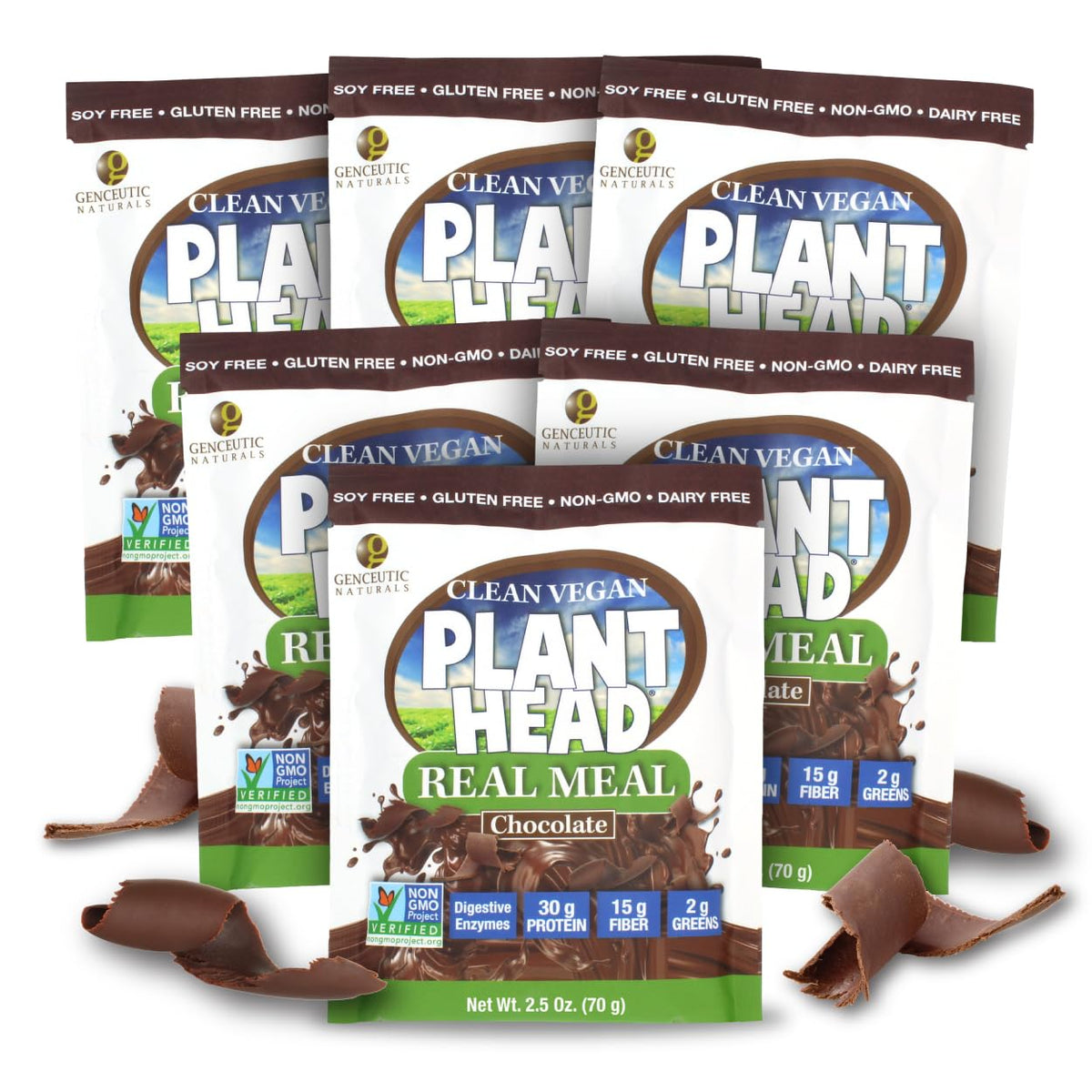 Nature's Answer Plant Head Real Meal Replacement Powder, Chocolate, 30g Protein, 15g Fiber, Vegan, Gluten-Free, Single Servings, 2.5 oz Travel