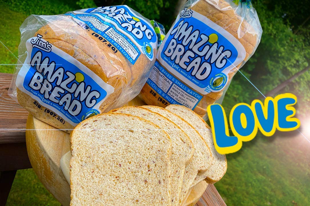 Jim's Amazing Bread - / Sliced Whole Wheat Bread 2lb / Gluten Inactive Whole Cell Wheat / 5 Grams of Fiber/ 6 All-Natural Ingredients/Healthy