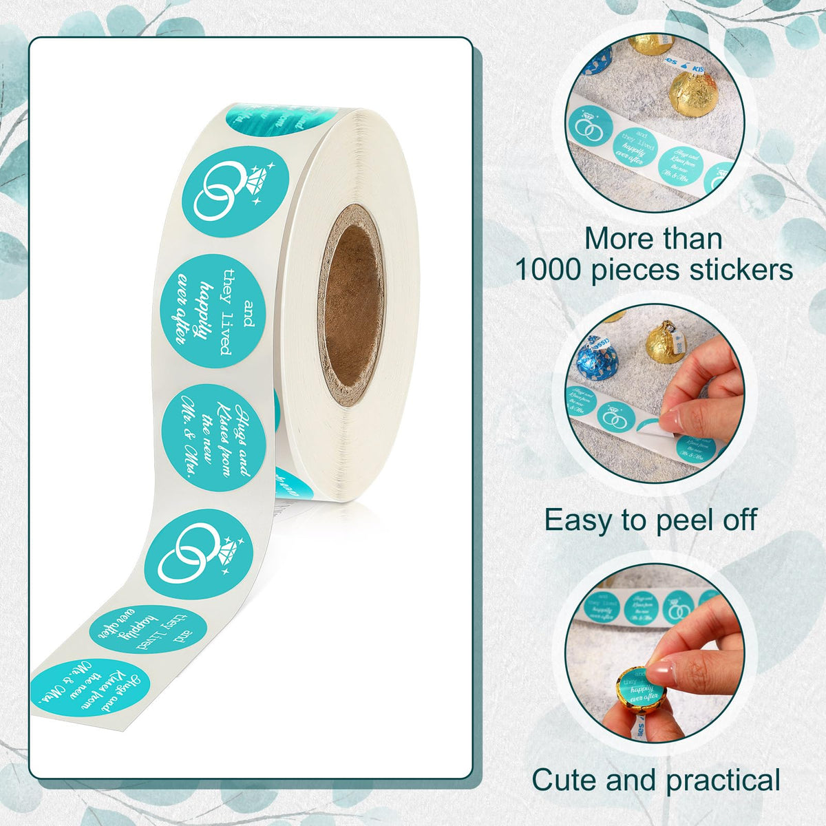 Laumoi 1000 Pcs Hugs and Kisses from The New Mr and Mrs Wedding Stickers, Chocolate Drops Labels Candy Stickers 0.75 Inch for Weddings Engagement