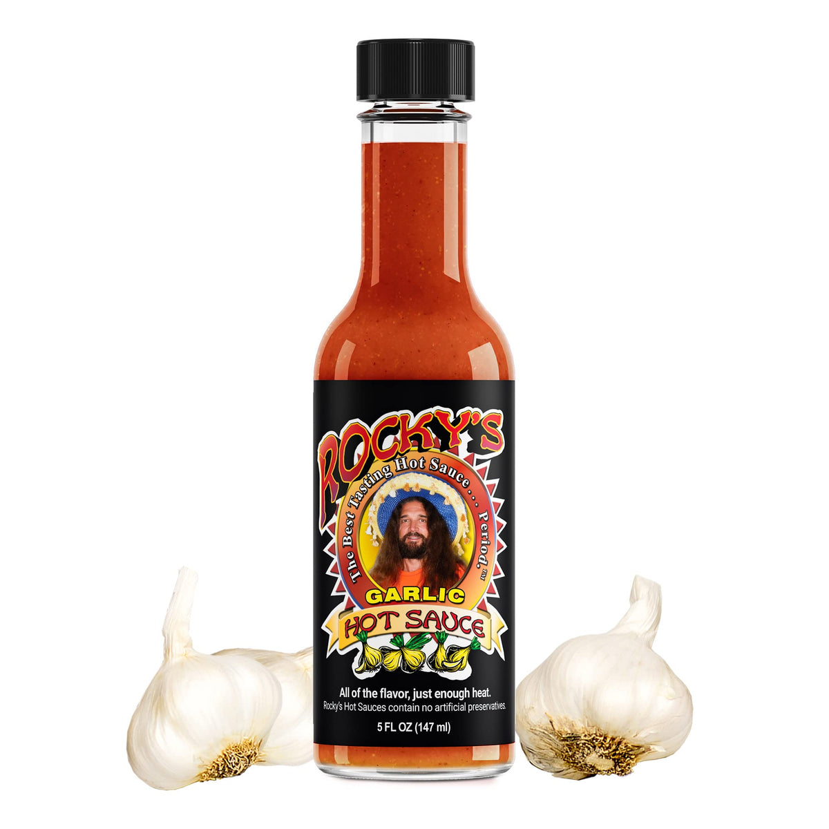 Rocky's 3 Pack! Honey Hot - Garlic - Bacon - Gourmet Red Chili Sauce with Perfectly Balanced Heat - Great Hot Sauce Gift and Wing Sauce - 5 oz (3