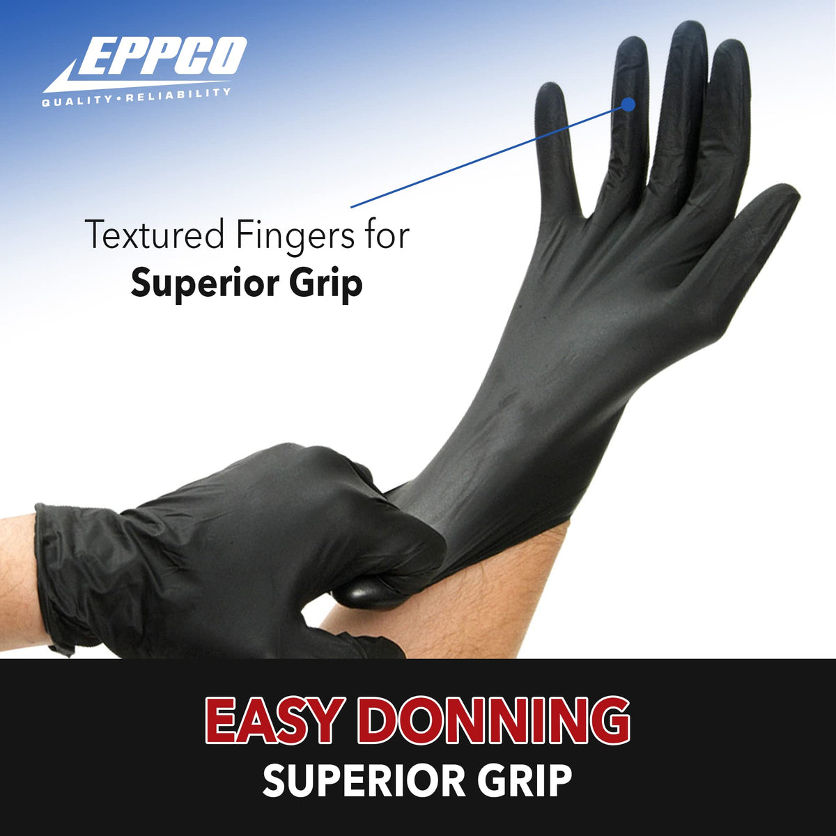 EPPCO Grease Bully 6-Mil Black Nitrile Gloves Disposable Powder Free, Latex Free Textured Superior Grip Glove for Mechanics, Auto-motive, Industrial