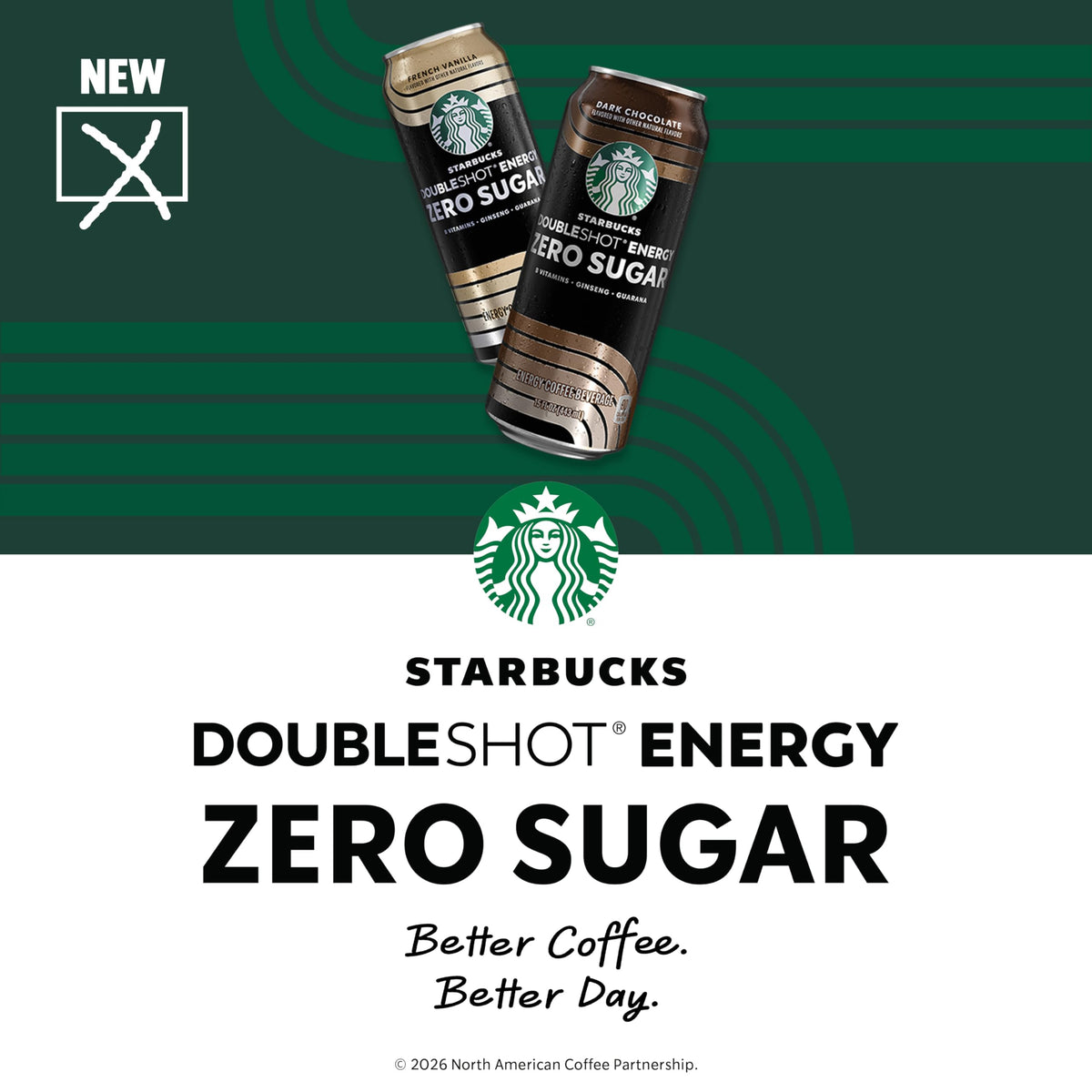 Starbucks Doubleshot Zero Sugar Coffee Energy Drink, French Vanilla, 15 fl oz Cans, (12 Pack), Zero Sugar, B Vitamins, Ginseng, Guarana, Iced Coffee