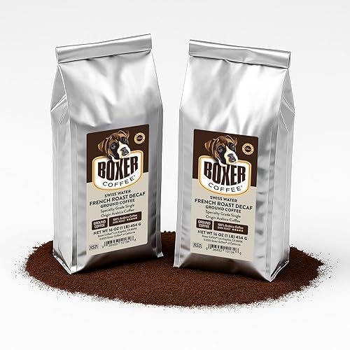 Boxer Coffee Swiss Water Decaf Dark Roast, French Roast Ground Coffee Single Origin Arabica - 2 Pack (1 lb Each)